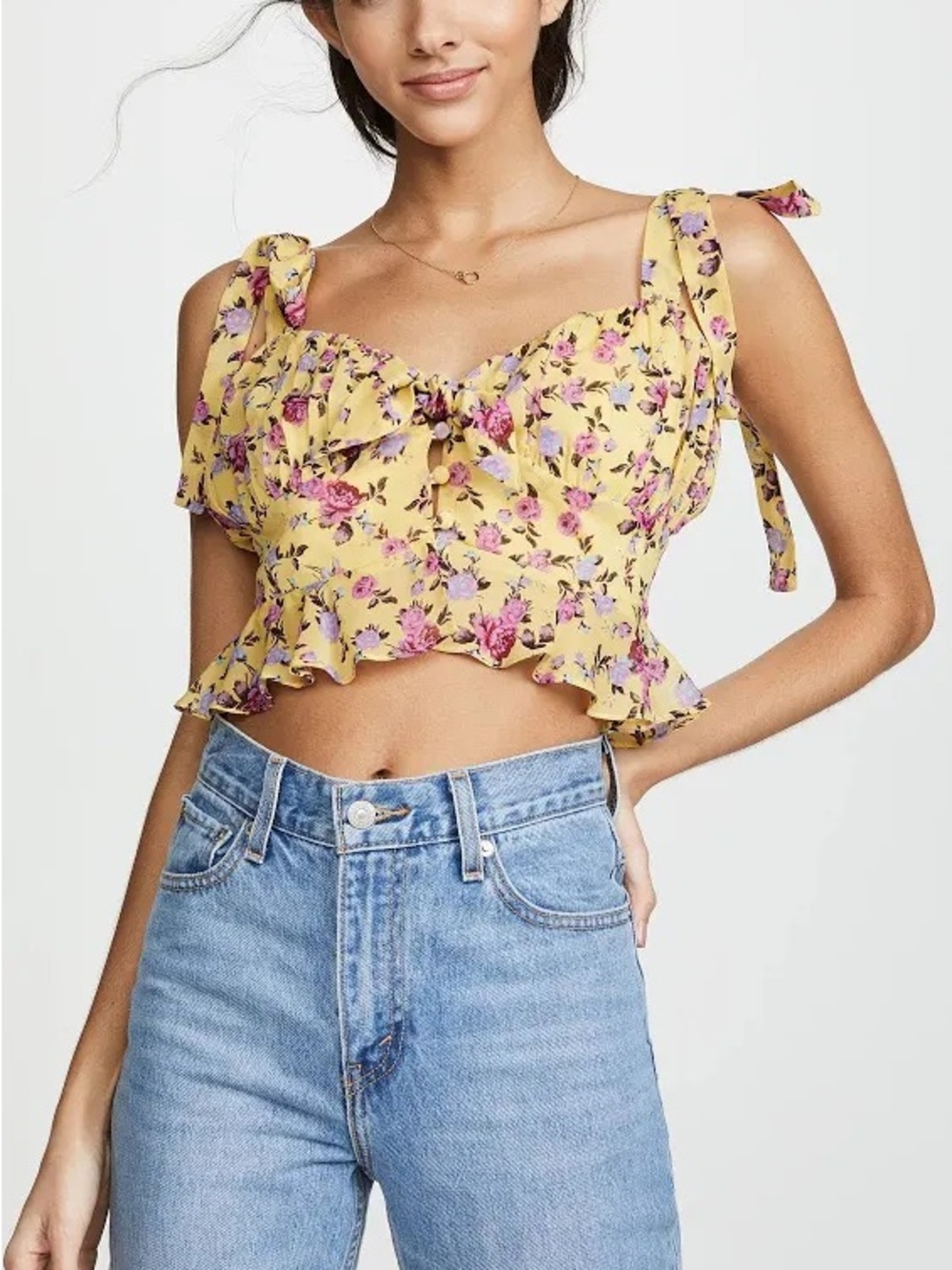 For Love and Lemons Floral Silk Beaumont Top in Women’s size XS